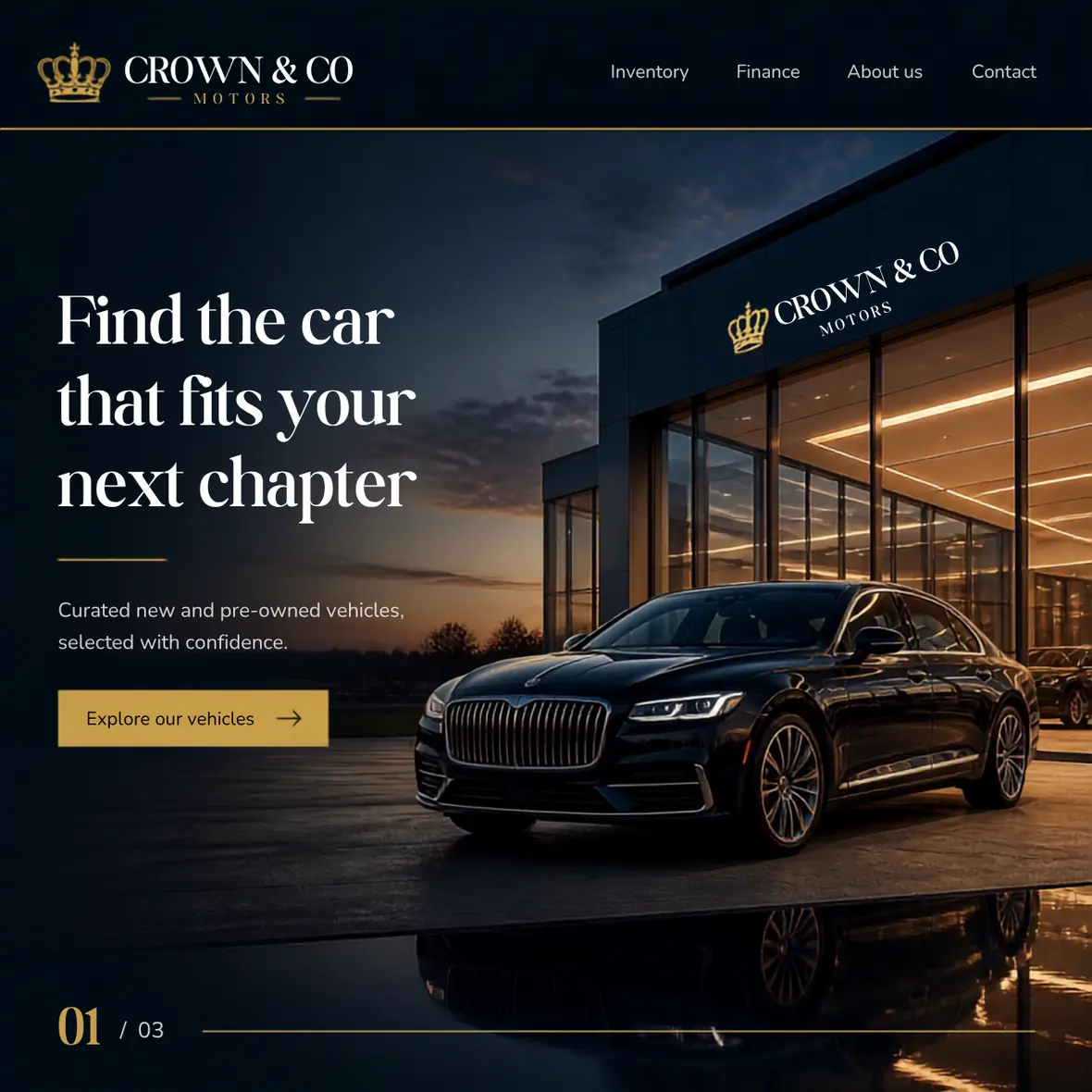 Crown & Co Motors home page — Automotive & Garages website concept