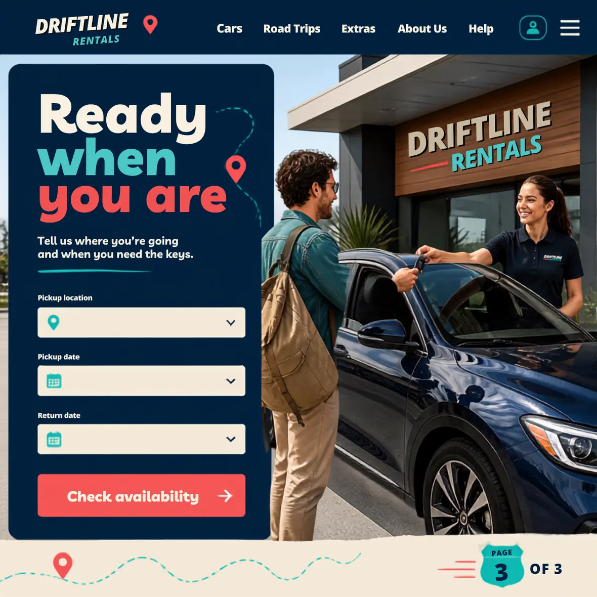 Driftline Rentals booking page — Automotive & Garages website concept