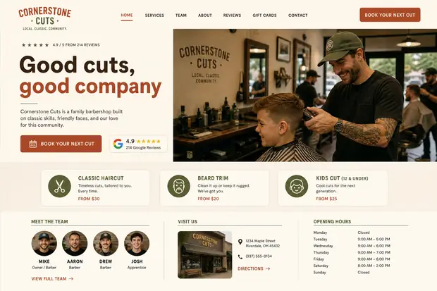 Cornerstone Cuts — Barbers website concept
