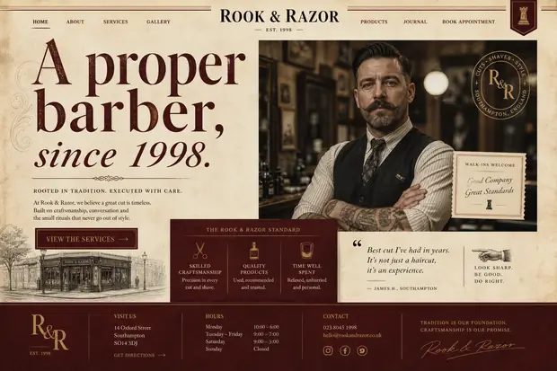 Rook & Razor — Barbers website concept
