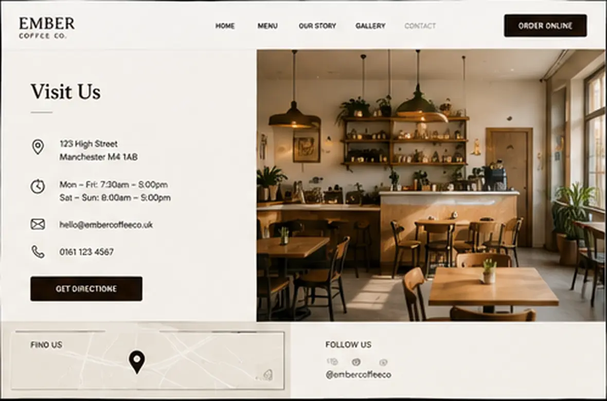 Ember Coffee Co. visit page — Cafés & Coffee Shops website concept