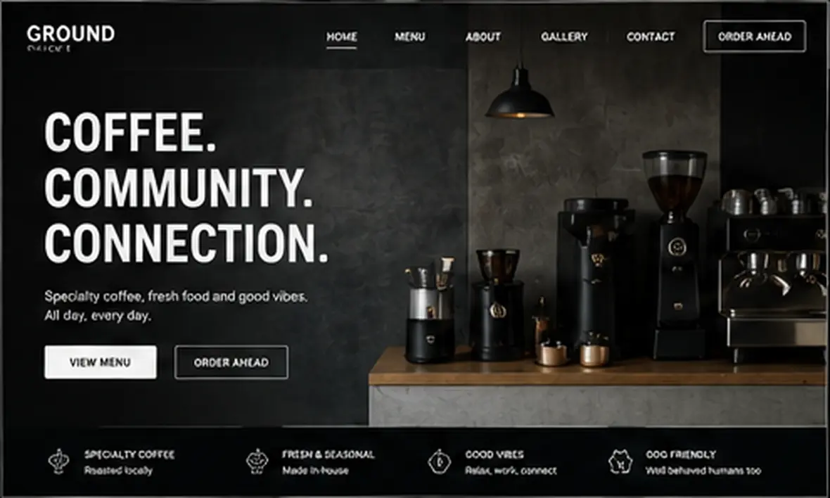 Ground home page — Cafés & Coffee Shops website concept