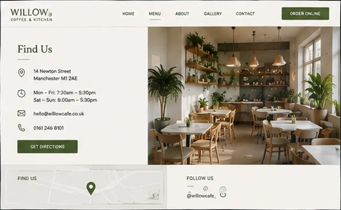 Willow Coffee & Kitchen visit page — Cafés & Coffee Shops website concept
