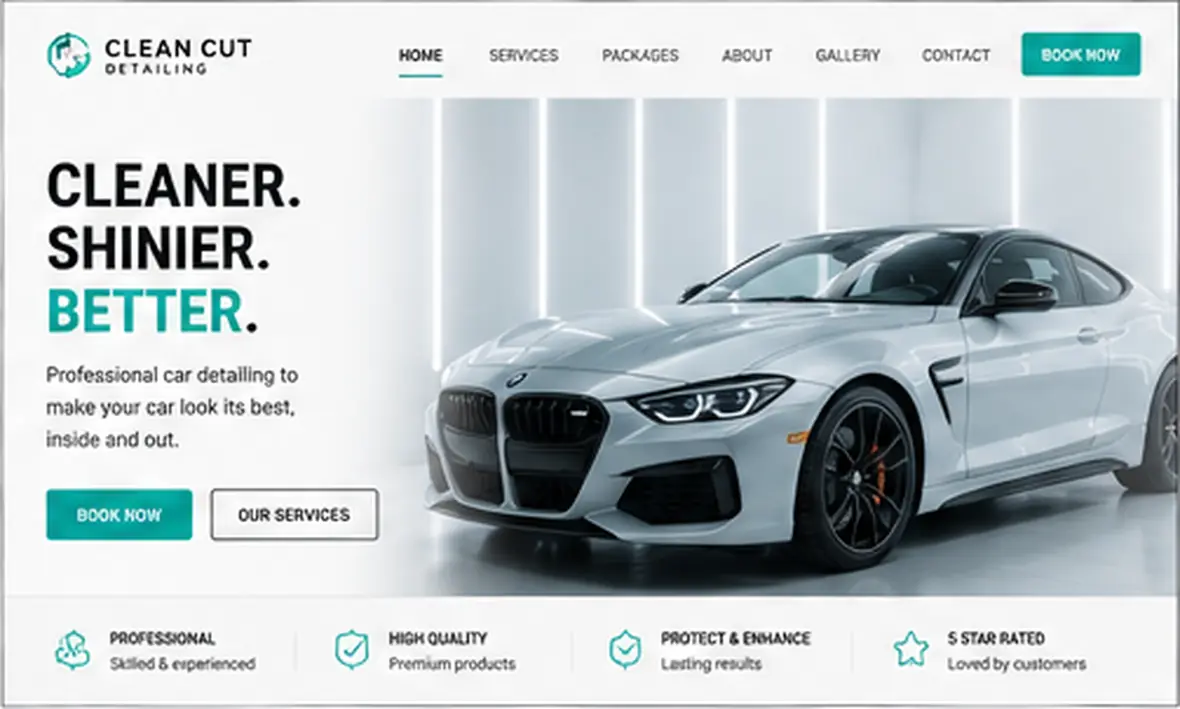Clean Cut Detailing home page — Automotive & Garages website concept