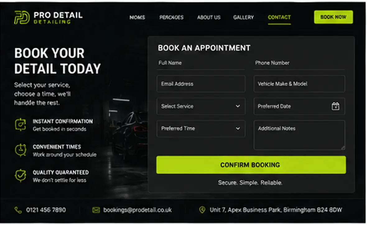 Pro Detail quote page — Automotive & Garages website concept