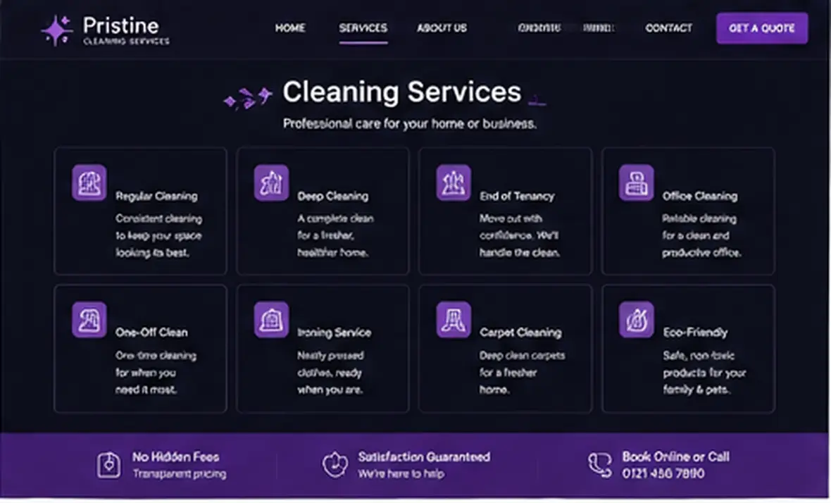 Pristine Cleaning services page — Cleaning Companies website concept