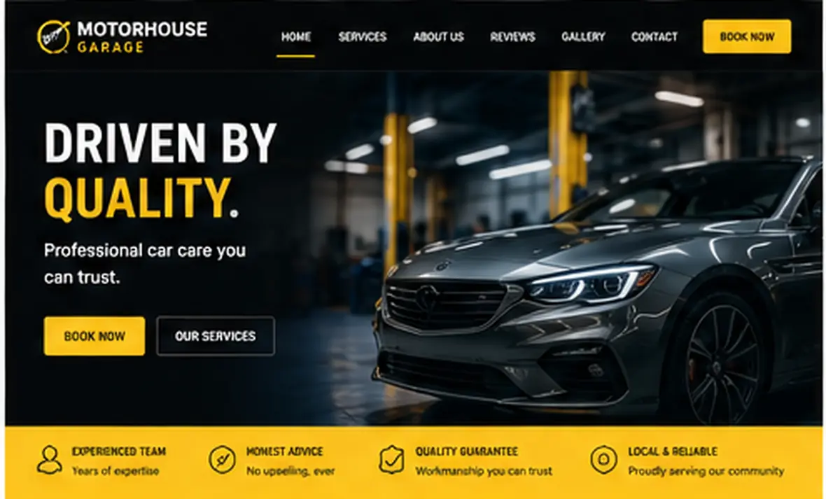 Motorhouse Garage home page — Automotive & Garages website concept