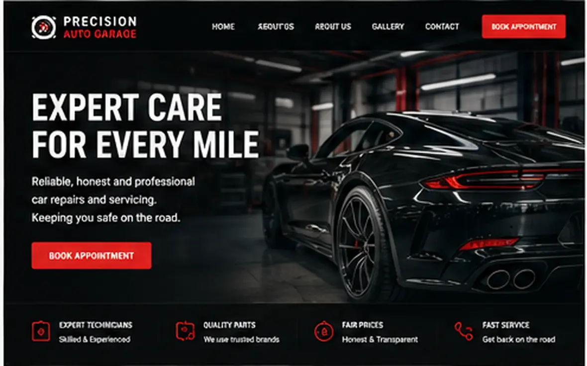 Precision Auto Garage home page — Automotive & Garages website concept