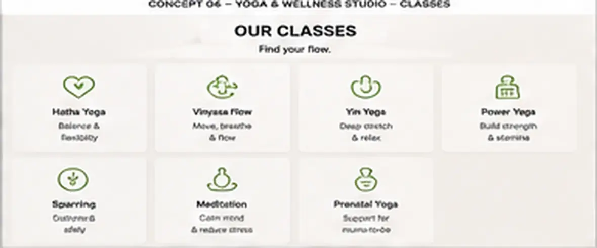 Balance Yoga Studio classes page — Gyms, Studios & Martial Arts website concept