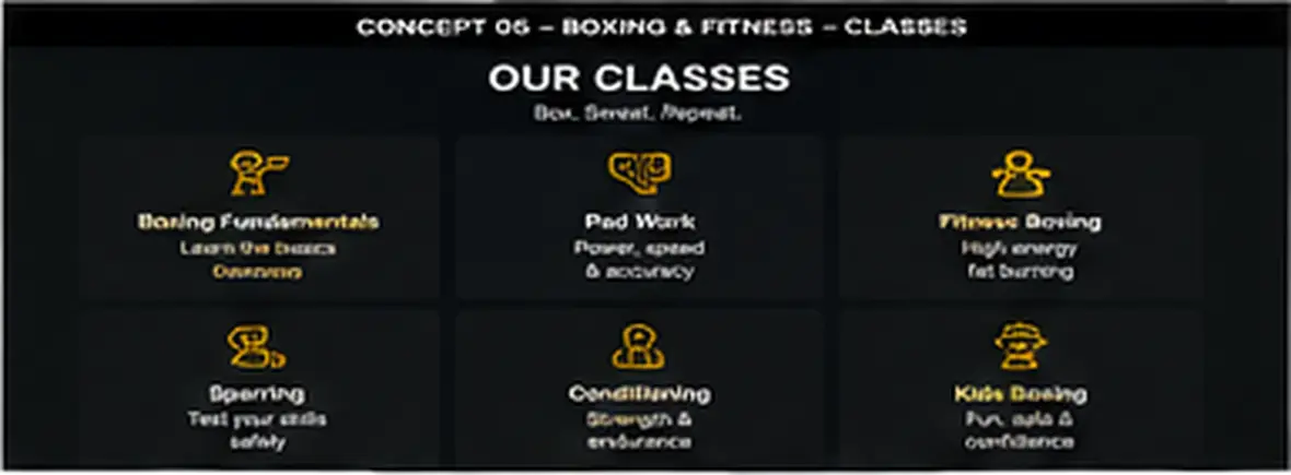 Fight Fit Boxing Club classes page — Gyms, Studios & Martial Arts website concept