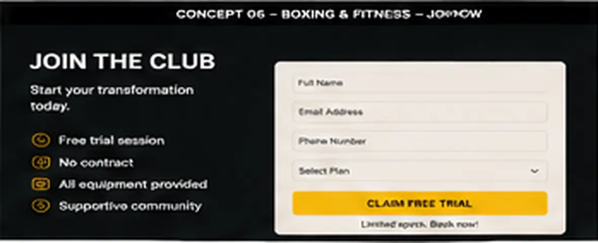 Fight Fit Boxing Club join page — Gyms, Studios & Martial Arts website concept