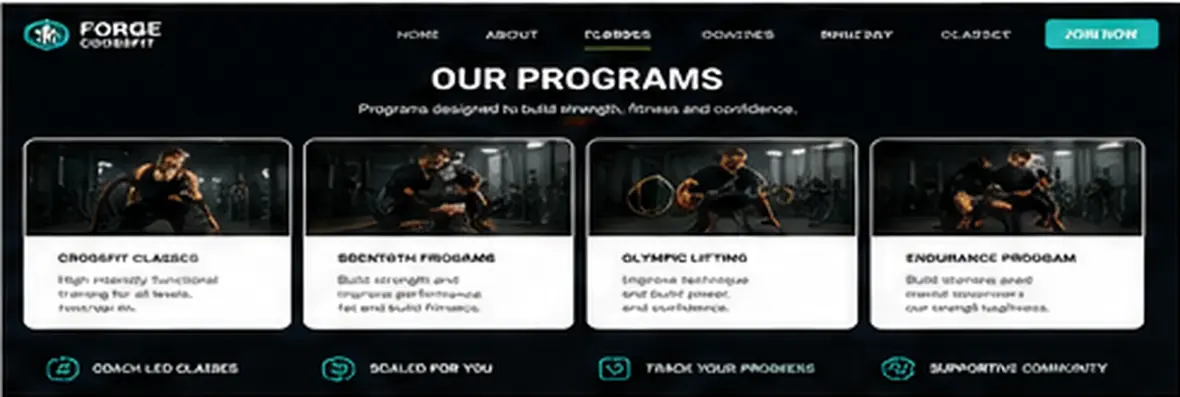 Forge CrossFit programmes page — Gyms, Studios & Martial Arts website concept