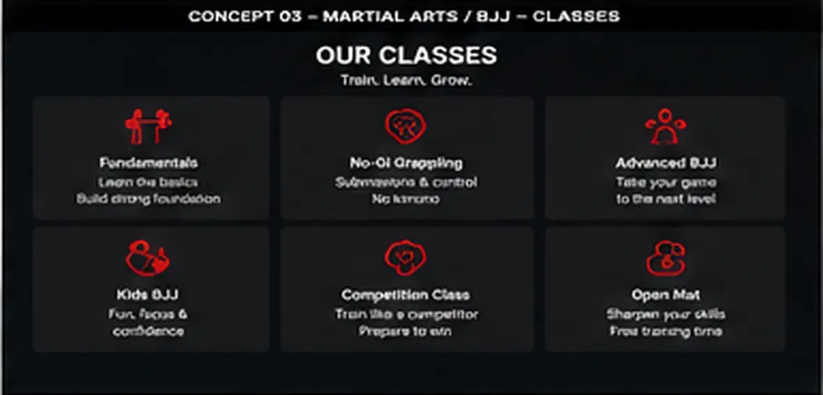 Iron Guard classes page — Gyms, Studios & Martial Arts website concept