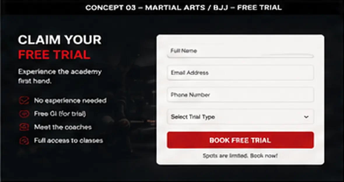 Iron Guard free trial page — Gyms, Studios & Martial Arts website concept