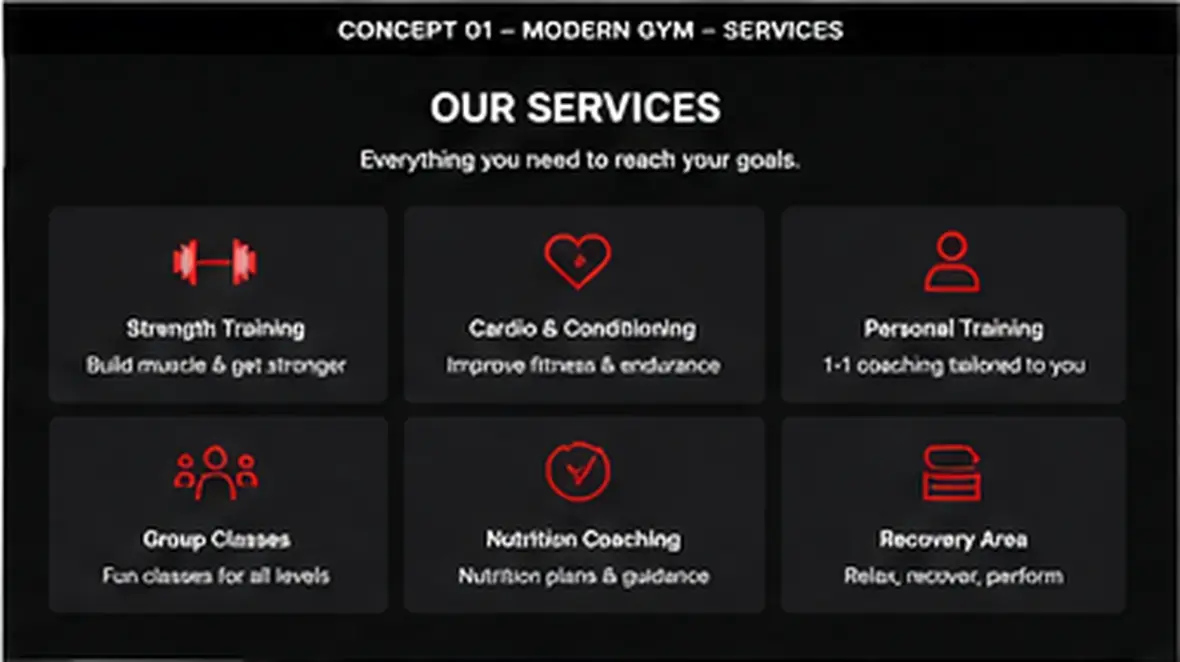 Peak Fitness services page — Gyms, Studios & Martial Arts website concept