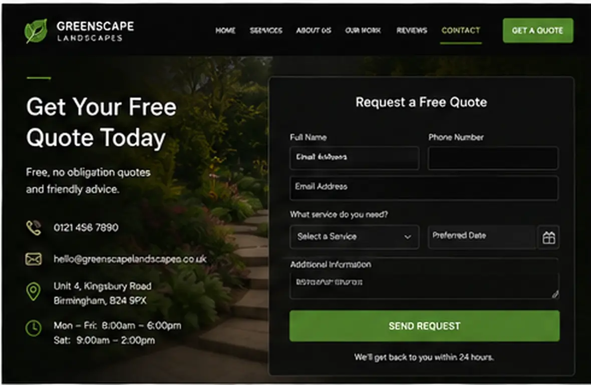 Greenscape Landscapes quote page — Landscaping & Gardening website concept