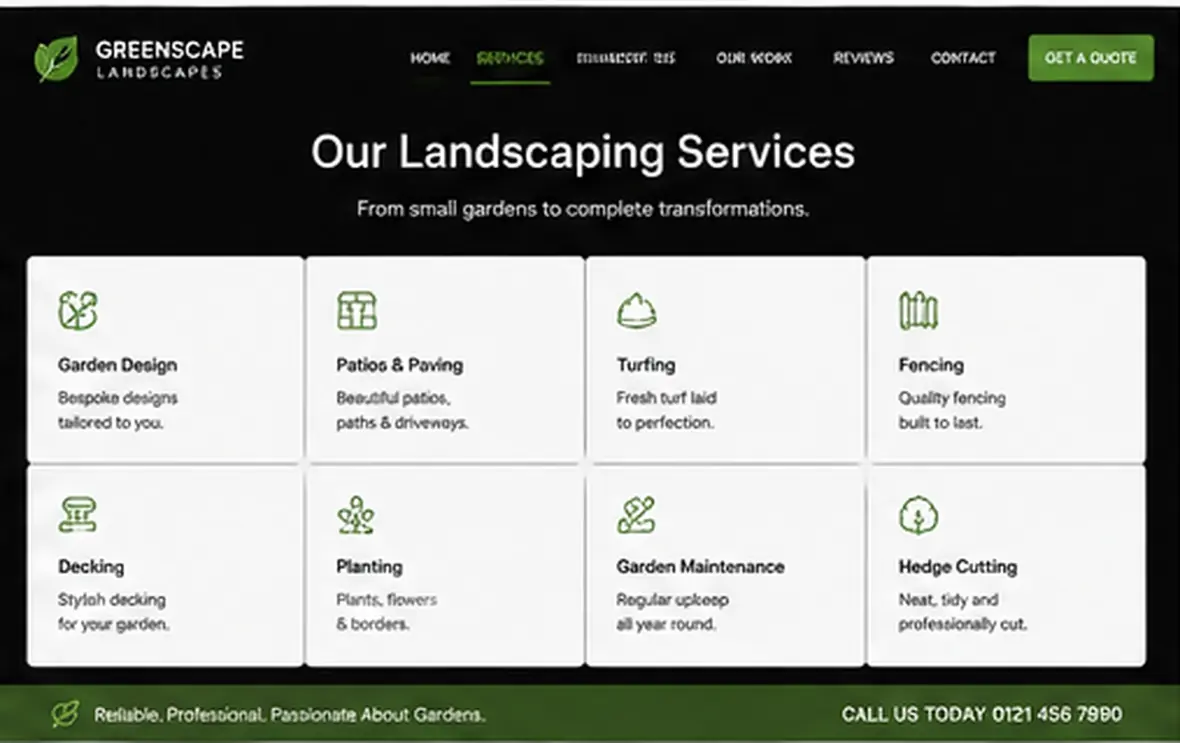 Greenscape Landscapes services page — Landscaping & Gardening website concept