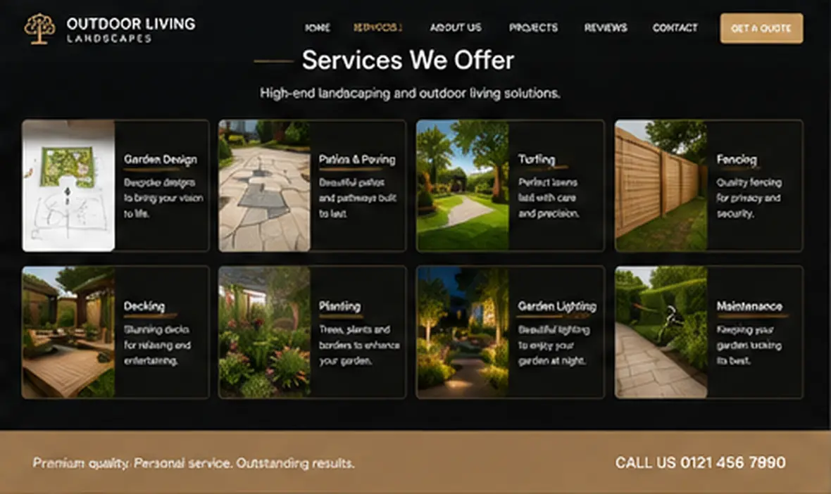 Outdoor Living Landscapes projects page — Landscaping & Gardening website concept