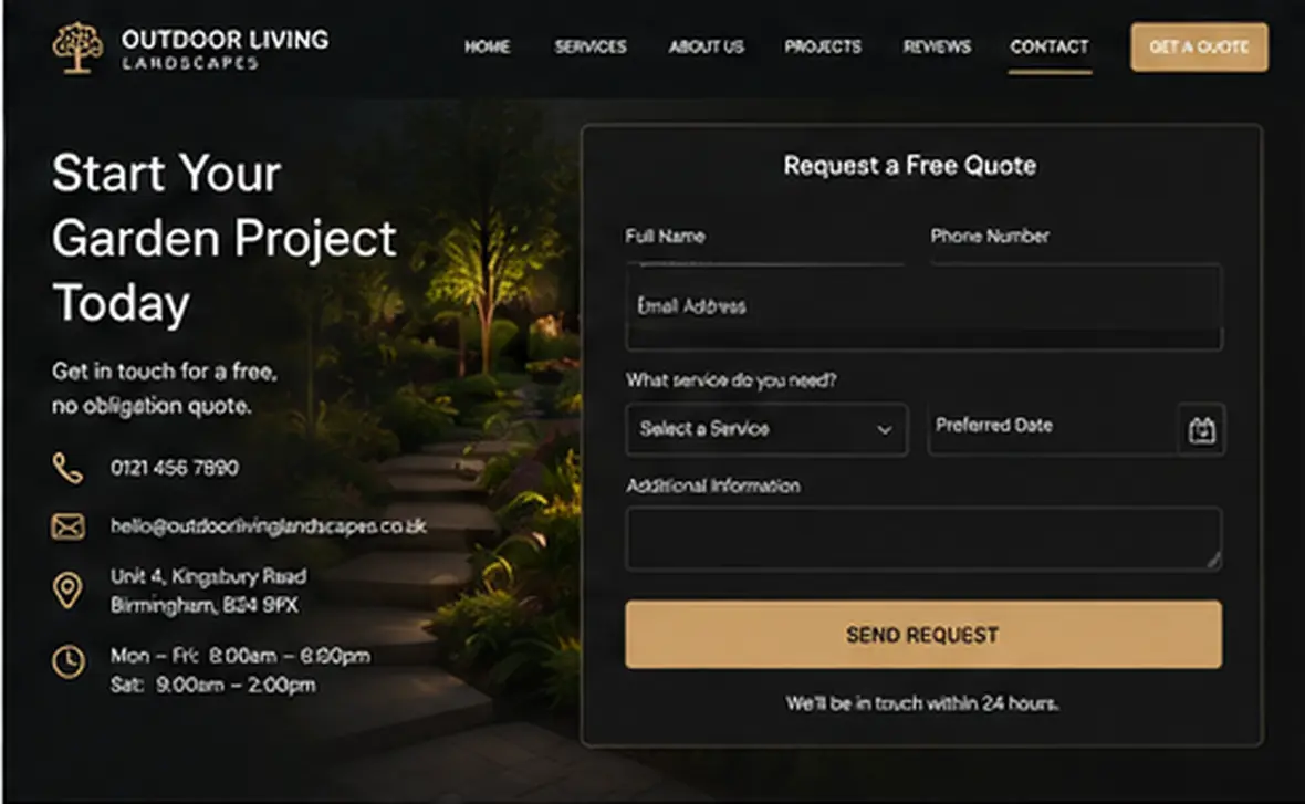Outdoor Living Landscapes quote page — Landscaping & Gardening website concept
