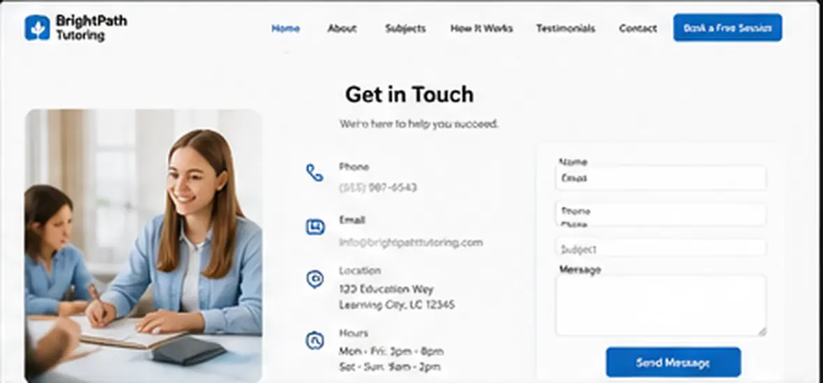 BrightPath Tutoring contact page — Other Businesses website concept