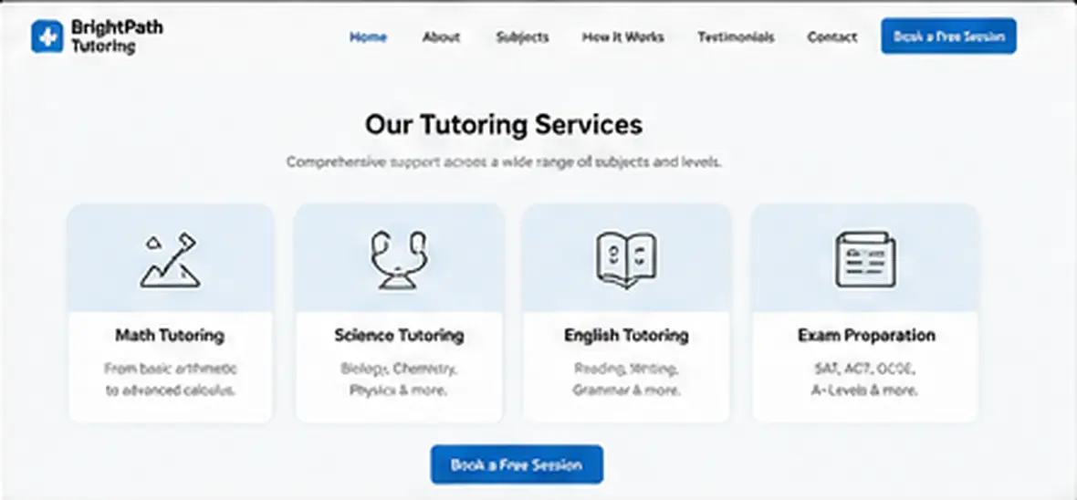 BrightPath Tutoring services page — Other Businesses website concept
