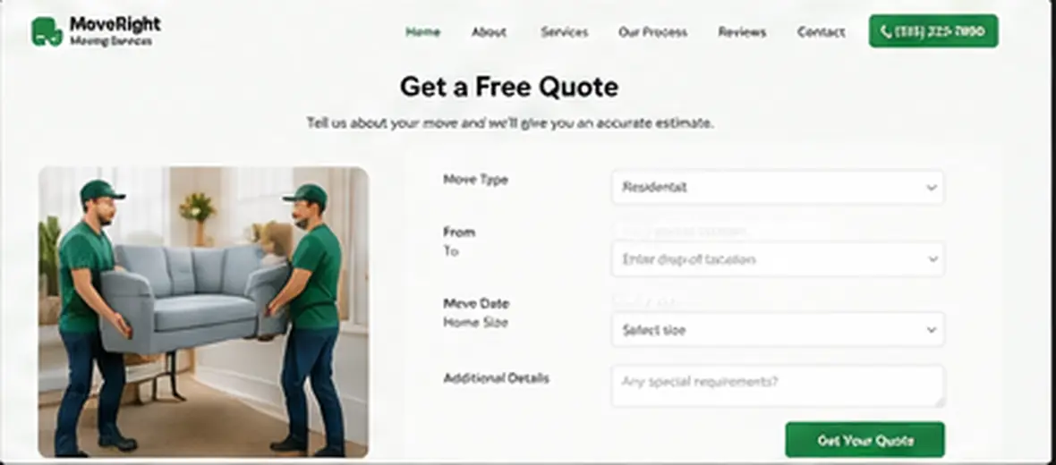 MoveRight Moving Services removals quote page — Other Businesses website concept