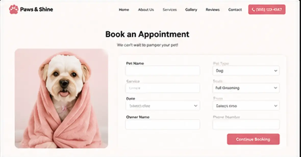 Paws & Shine grooming booking page — Other Businesses website concept