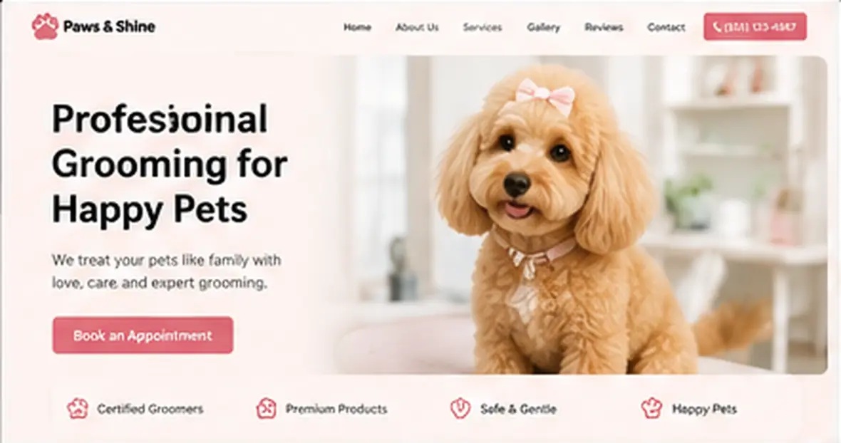 Paws & Shine grooming home page — Other Businesses website concept