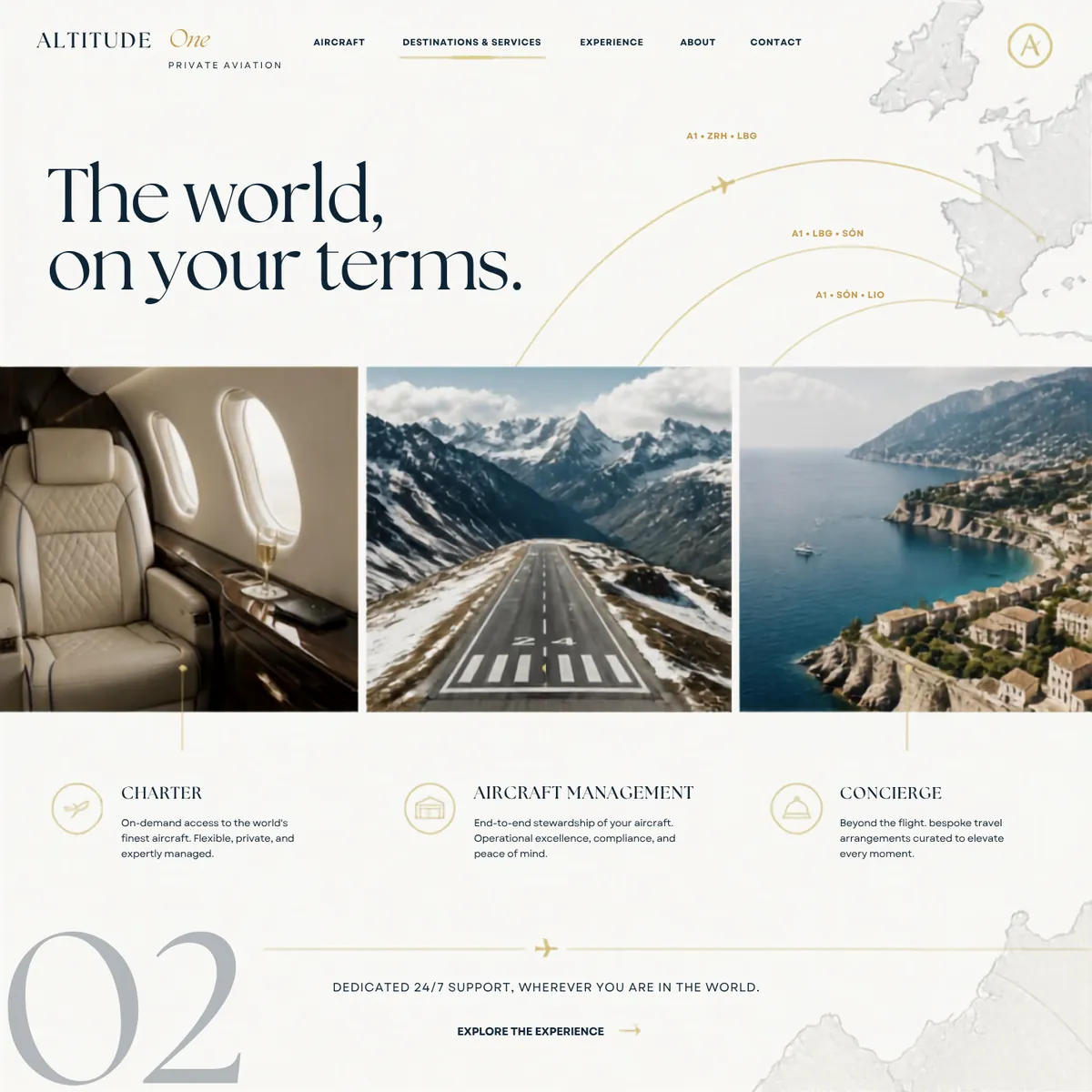 Altitude One destinations & services page — Premium Brands website concept