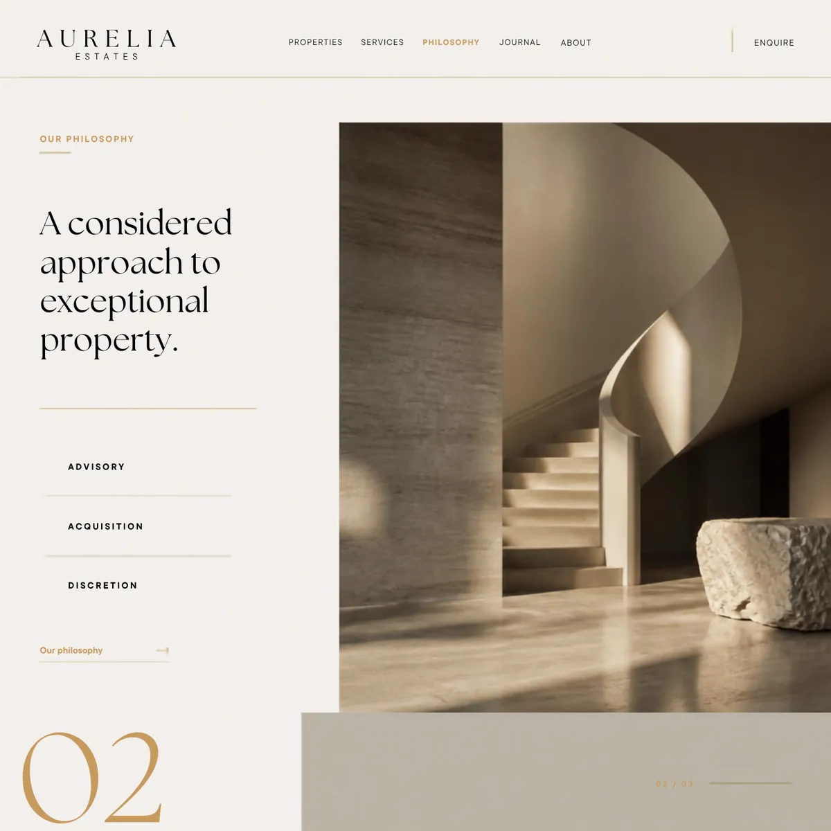 Aurelia Estates philosophy page — Premium Brands website concept