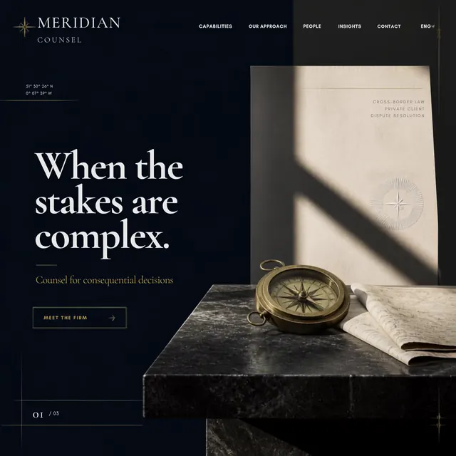 Meridian Counsel — Premium Brands website concept