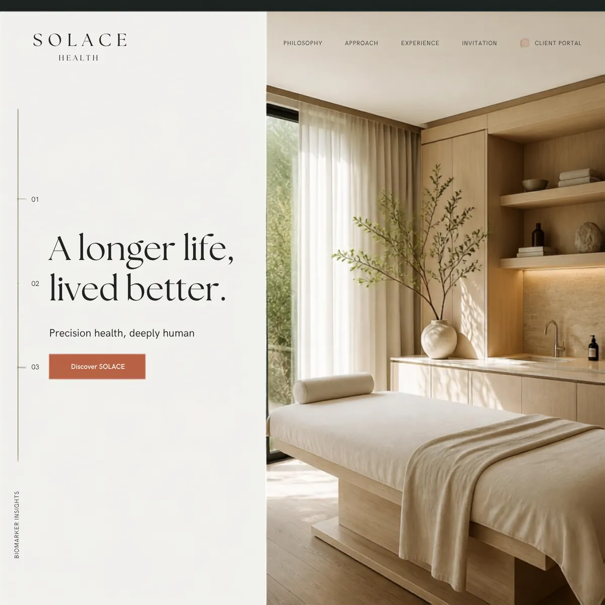 Solace Health home page — Premium Brands website concept