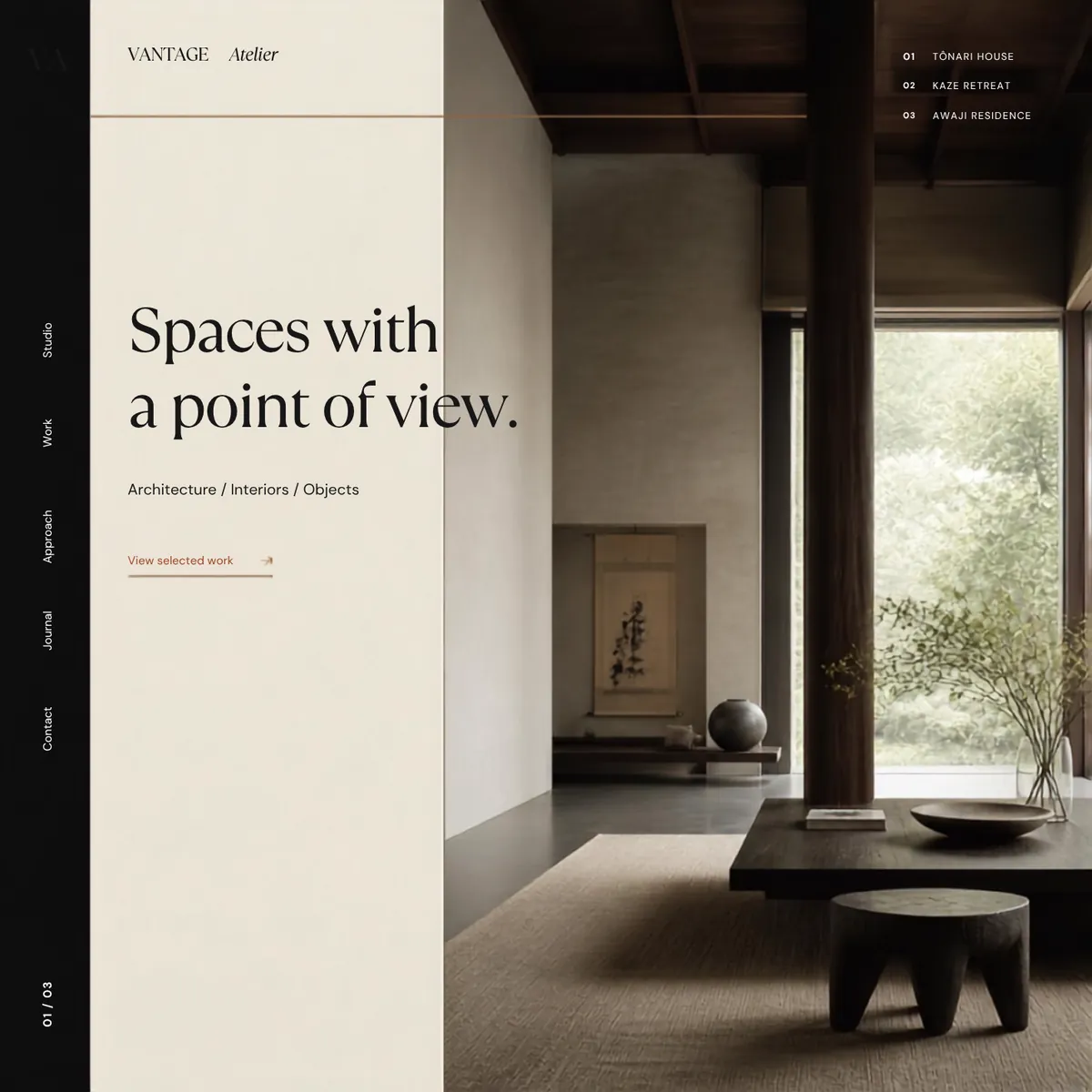 Vantage Atelier home page — Premium Brands website concept