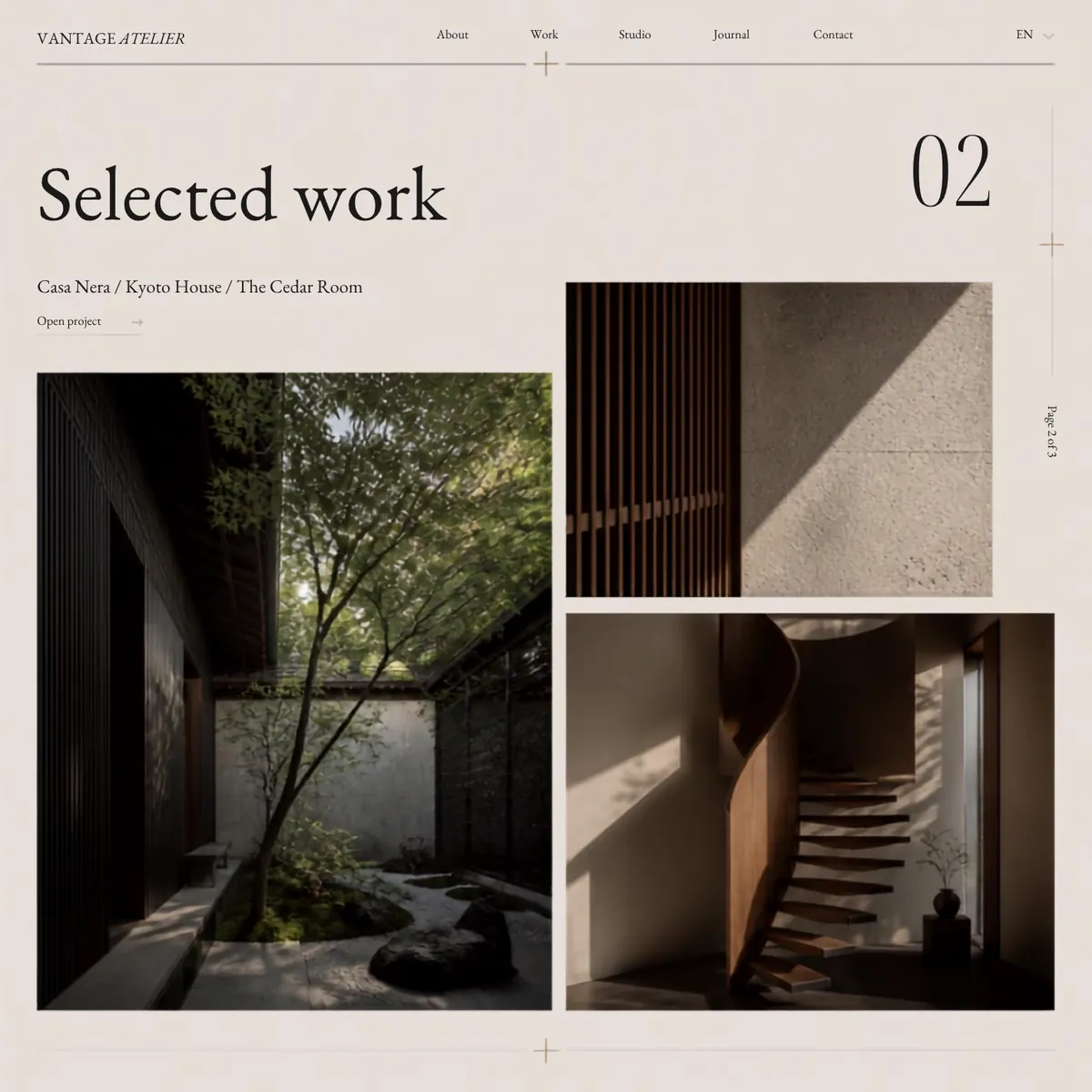Vantage Atelier selected work page — Premium Brands website concept
