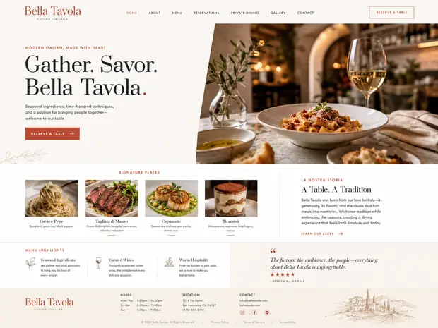 Bella Tavola — Restaurants website concept