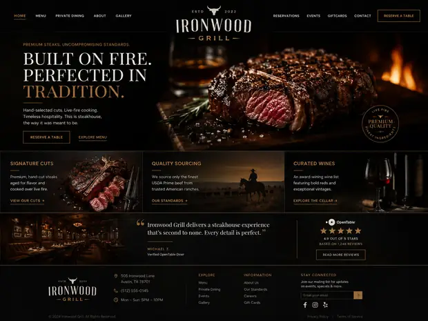 Ironwood Grill — Restaurants website concept