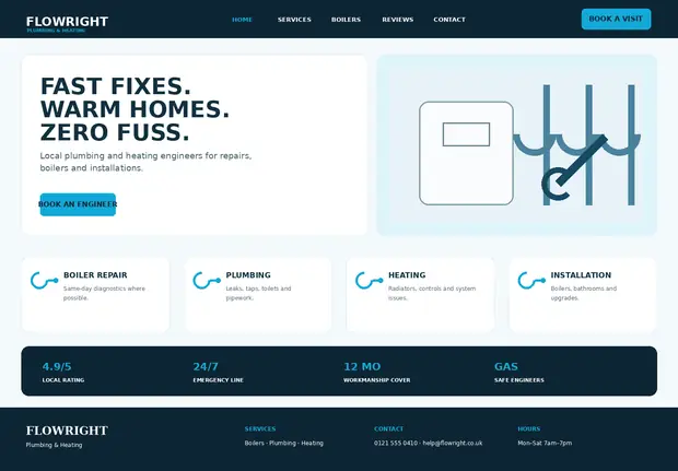 Flowright — Trades & Construction website concept