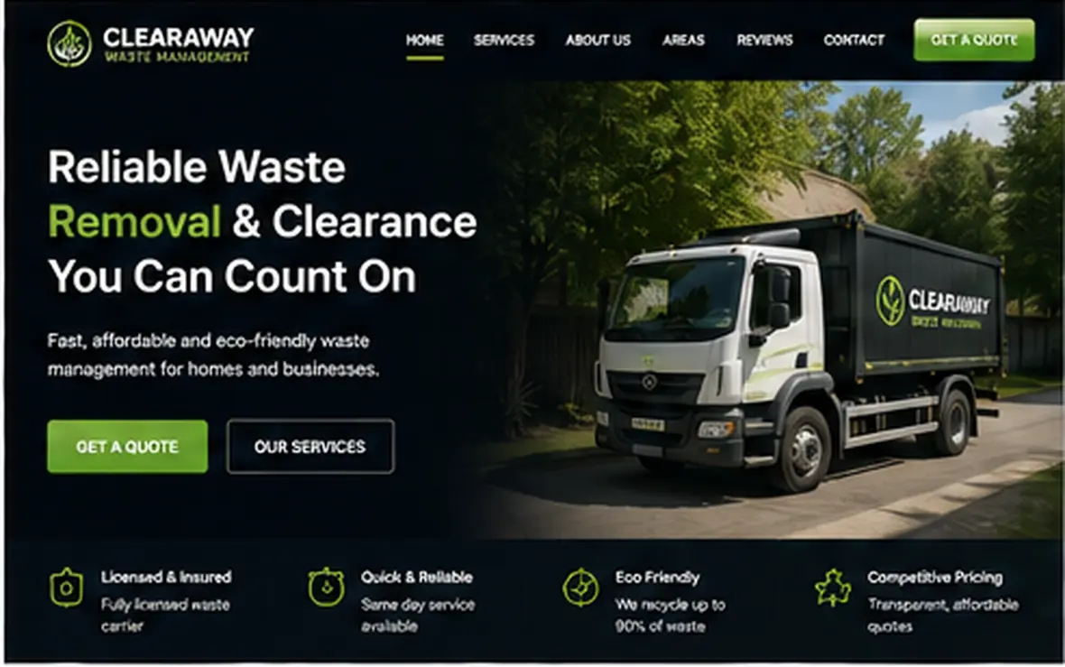Clearaway Waste Management home page — Waste & Clearance website concept