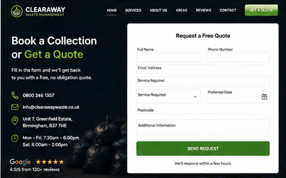 Clearaway Waste Management quote page — Waste & Clearance website concept