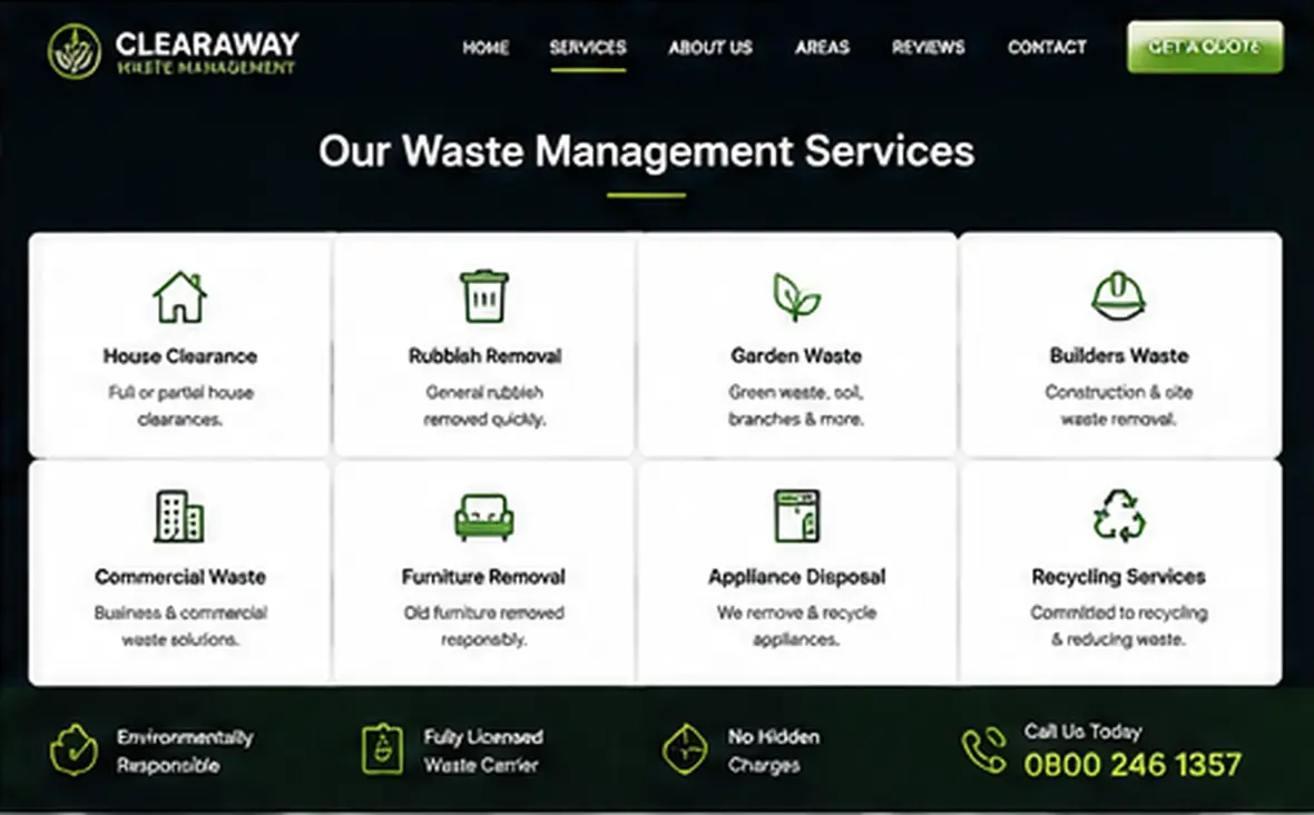 Clearaway Waste Management services page — Waste & Clearance website concept