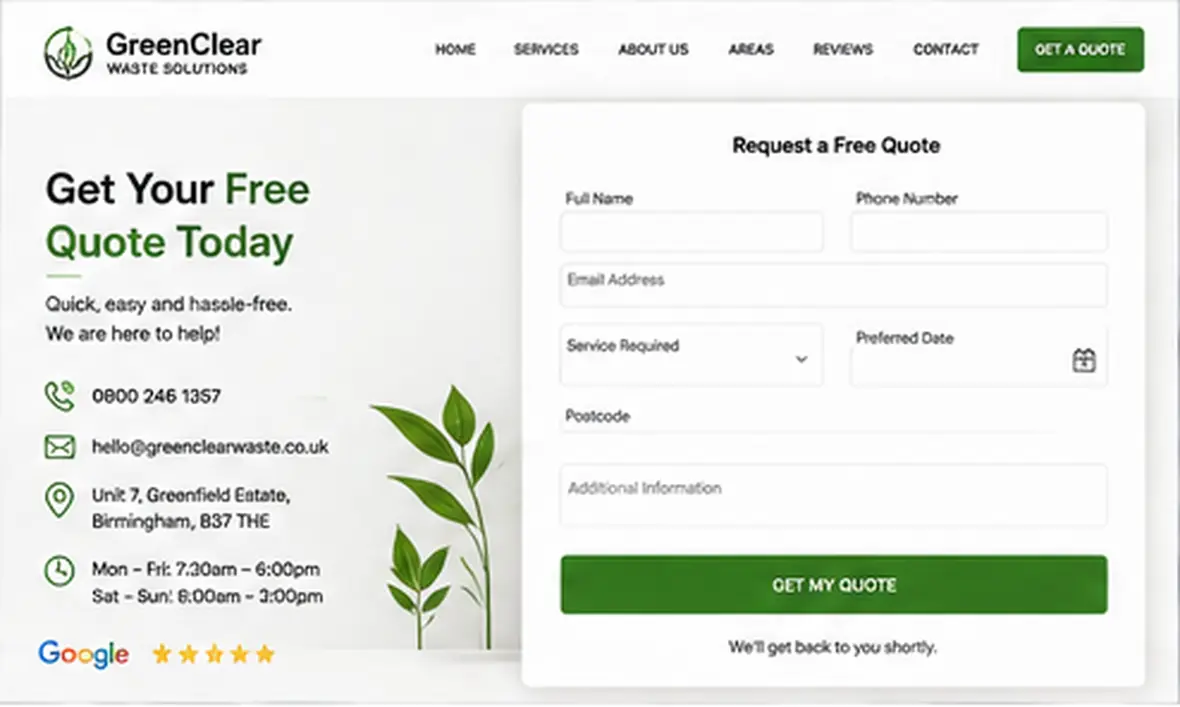 GreenClear Waste Solutions quote page — Waste & Clearance website concept